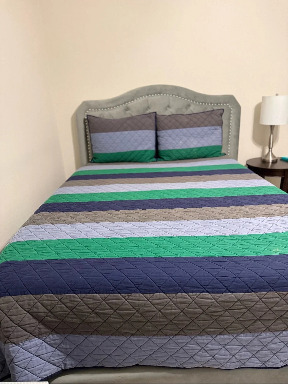 Pottery Barn Kids Block Stripe Quilt & Shams Full/Queen Blue/Green/Navy/Grey Set